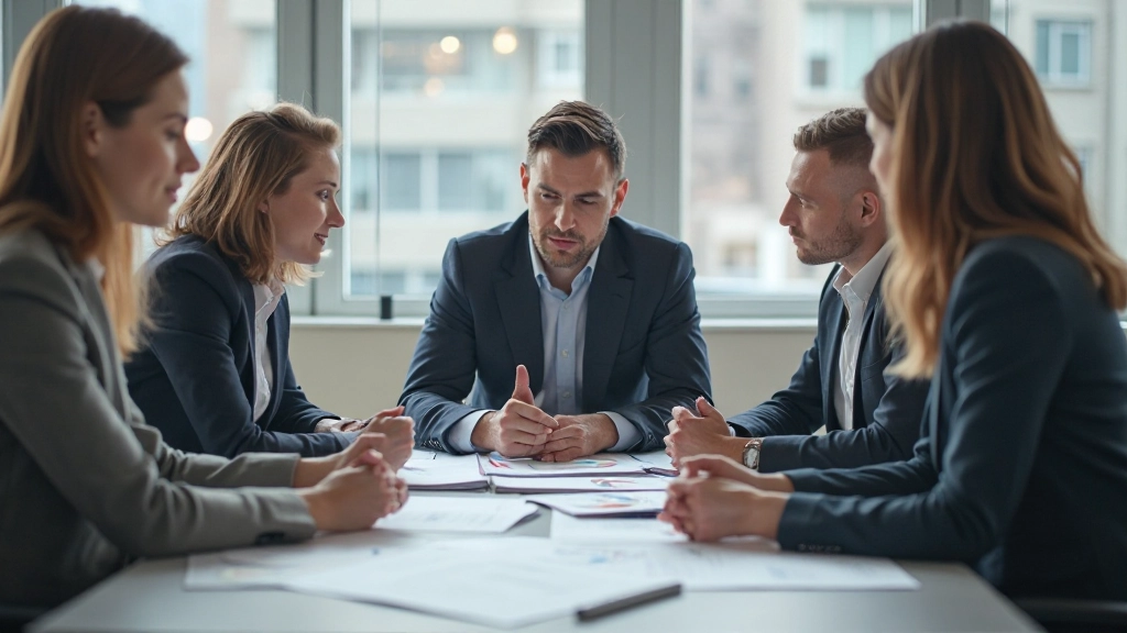 Команда специалистов анализирует стратегические документы и графики развития