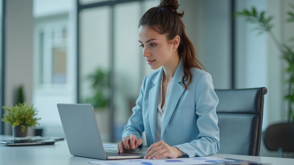 Консультант анализирует стратегические данные на ноутбуке в офисе