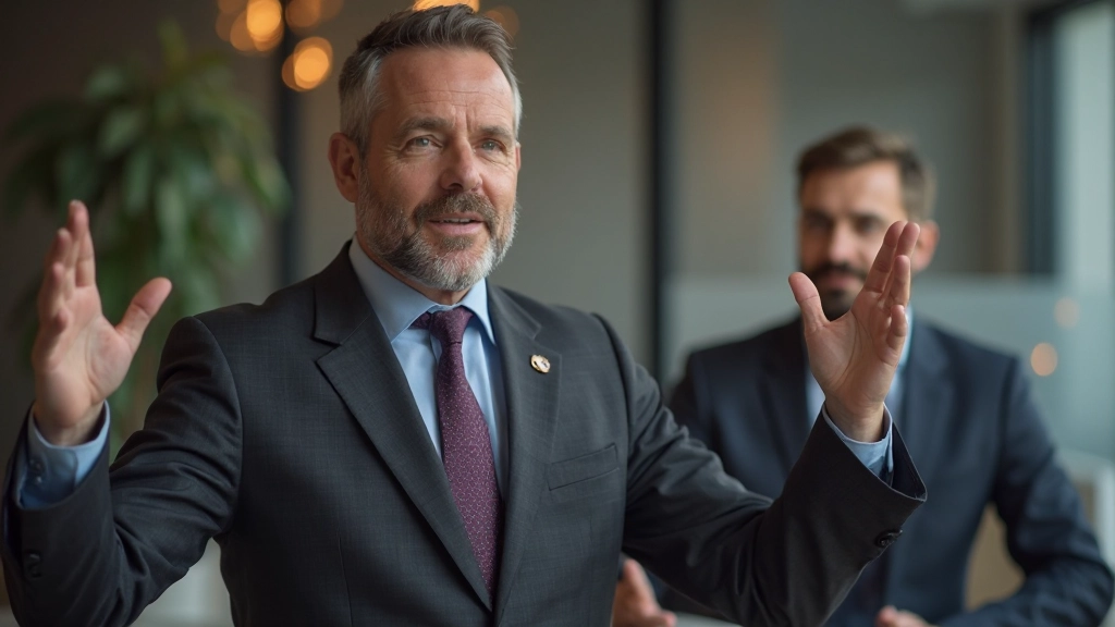 Лидер на встрече с командой в офисе, вдохновляющий сотрудников на достижение целей