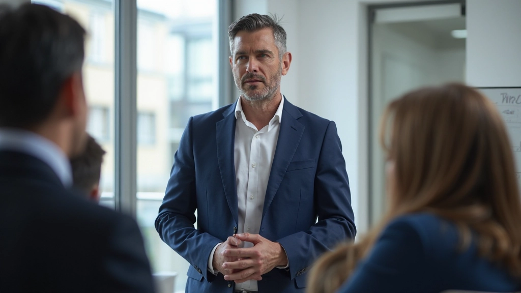 Руководитель проводит встречу с командой в современном офисе